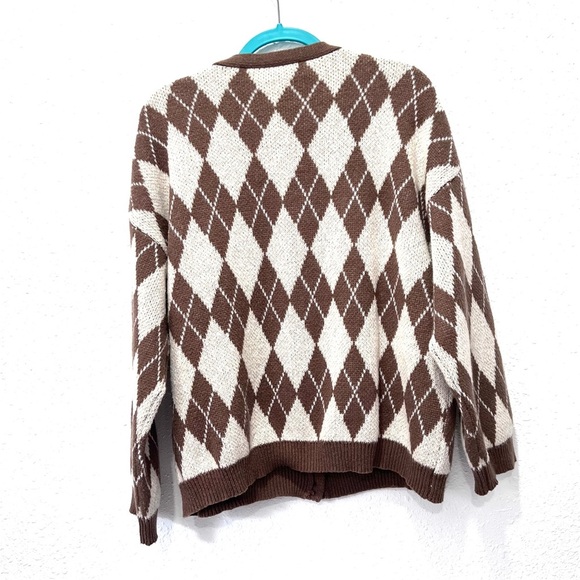 Grandpa Brown and Cream Argyle Cardigan Sweater M - Picture 2 of 5